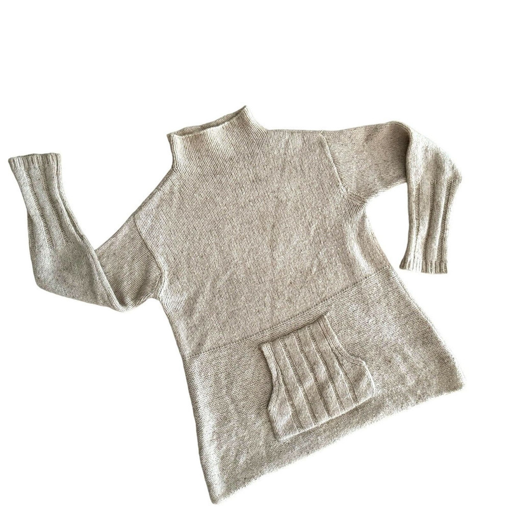 🍀 Ivy Womens Pullover Sweater Beige Heathered Wool Long Sleeve Pocket Medium